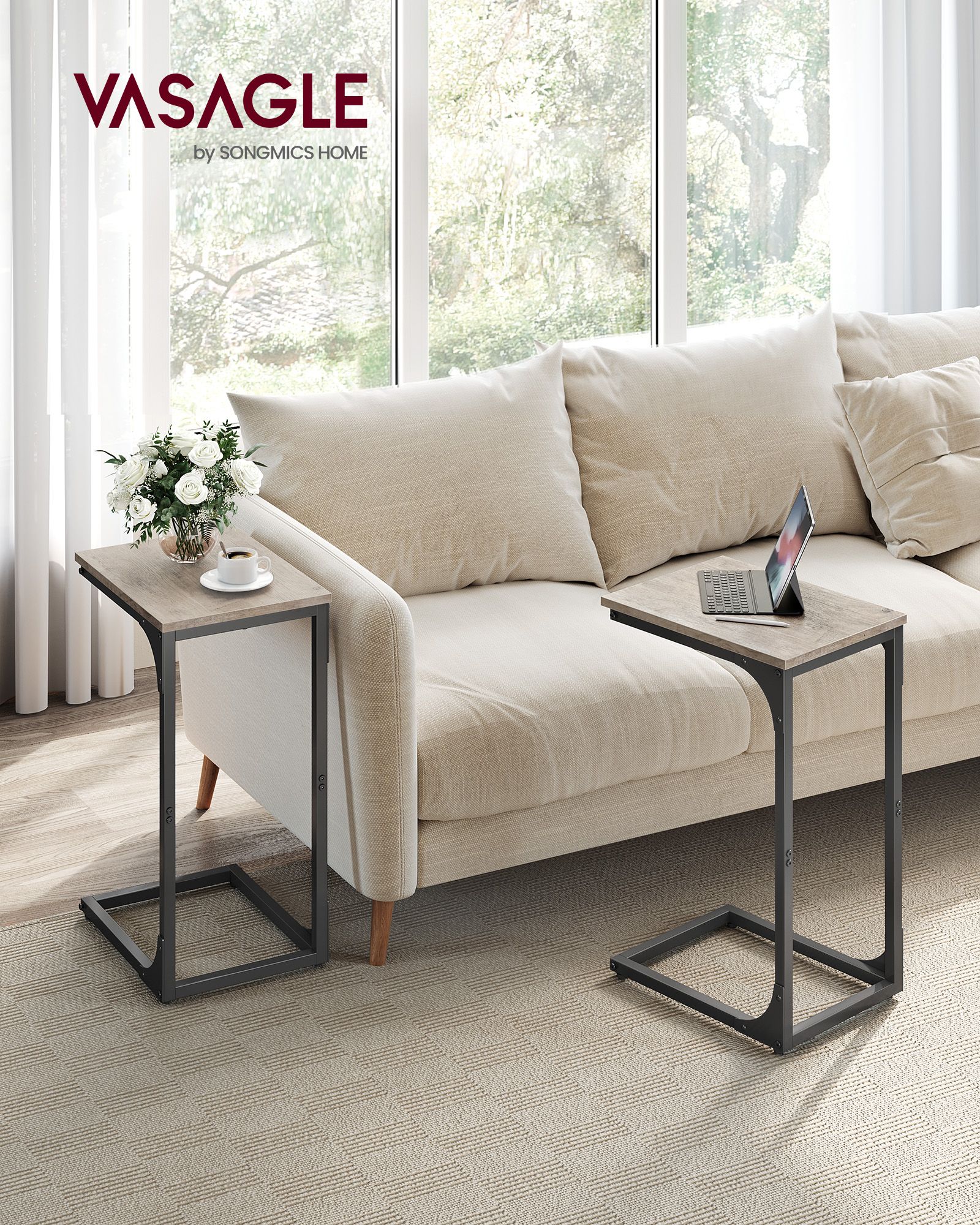Set of 2 C-Shaped Side Tables Heather Greige and Ink Black Set of 2 C-Shaped Side Tables Heather Greige and Ink Black