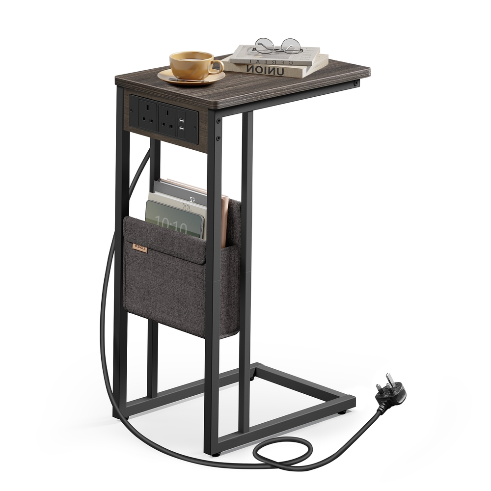 C-Shaped Bedside Table with Charging Station Ash Brown C-Shaped Bedside Table with Charging Station Ash Brown