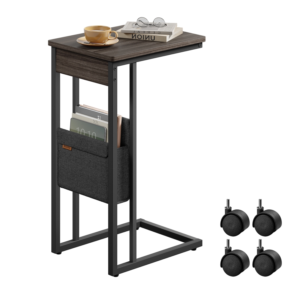 C-Shaped Bedside Table with Fabric Storage Bag Ash Brown