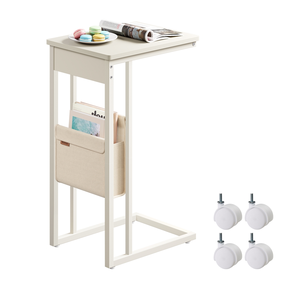 C-Shaped Bedside Table with Fabric Storage Bag Cream White C-Shaped Bedside Table with Fabric Storage Bag Cream White