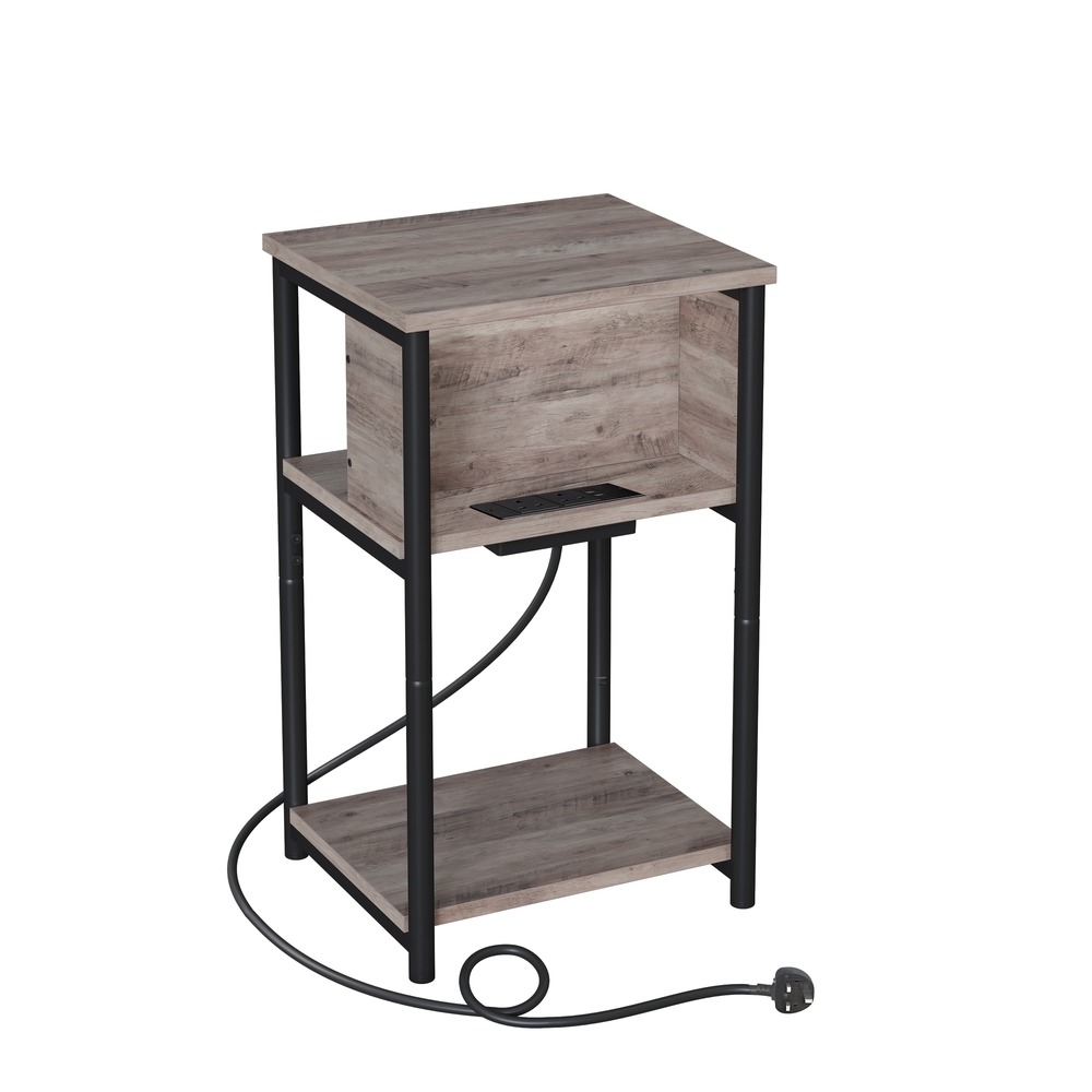 Slim Side Table with Charging Station 30 x 34 x 58 cm Heather Greige and Ink Black