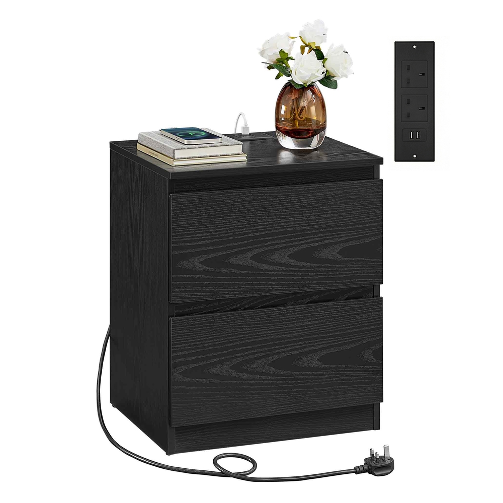 KAILYN Collection – Nightstand with Charging Station Ebony Black