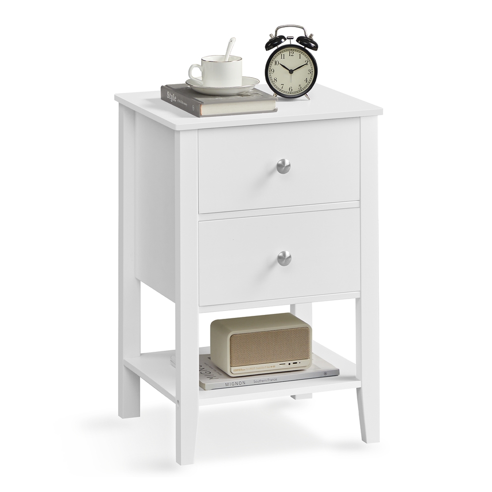 Bamboo Bedside Table with 2 Drawers Cloud White