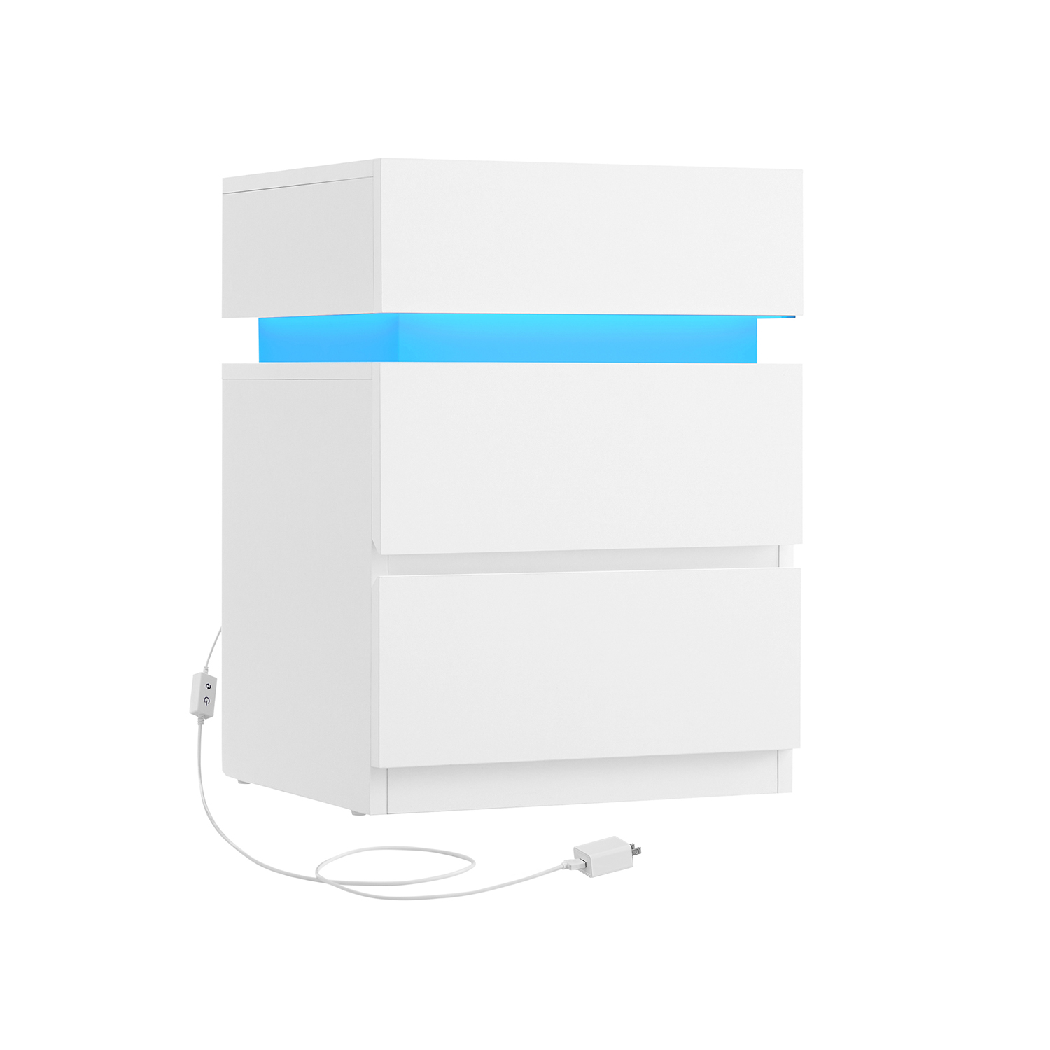 Bedside Table with LED Lights and 3 Drawers Cloud White