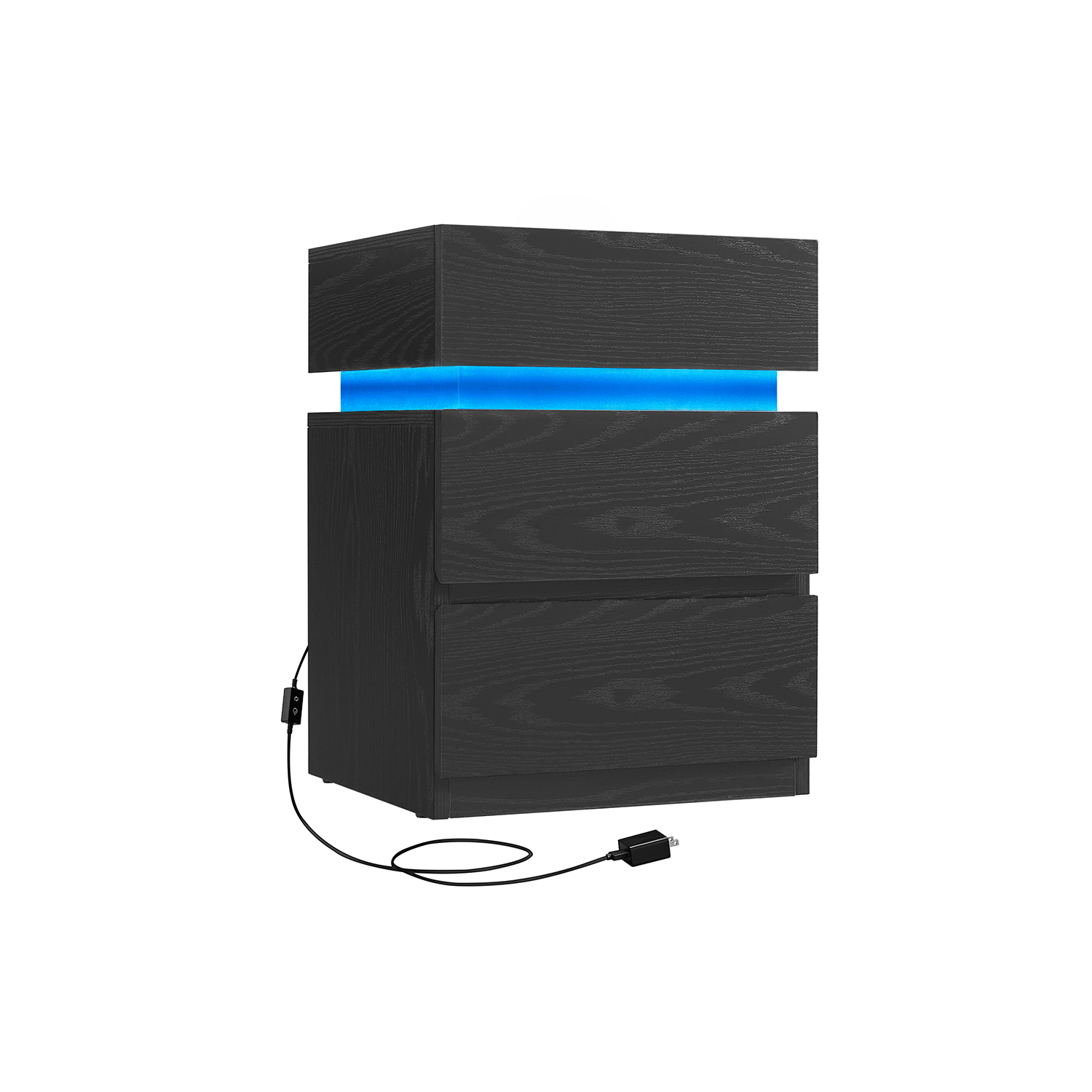 Bedside Table with LED Lights and 3 Drawers Ebony Black