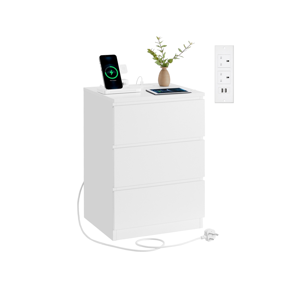 KAILYN Collection Bedside Table with Power Strip Cloud White