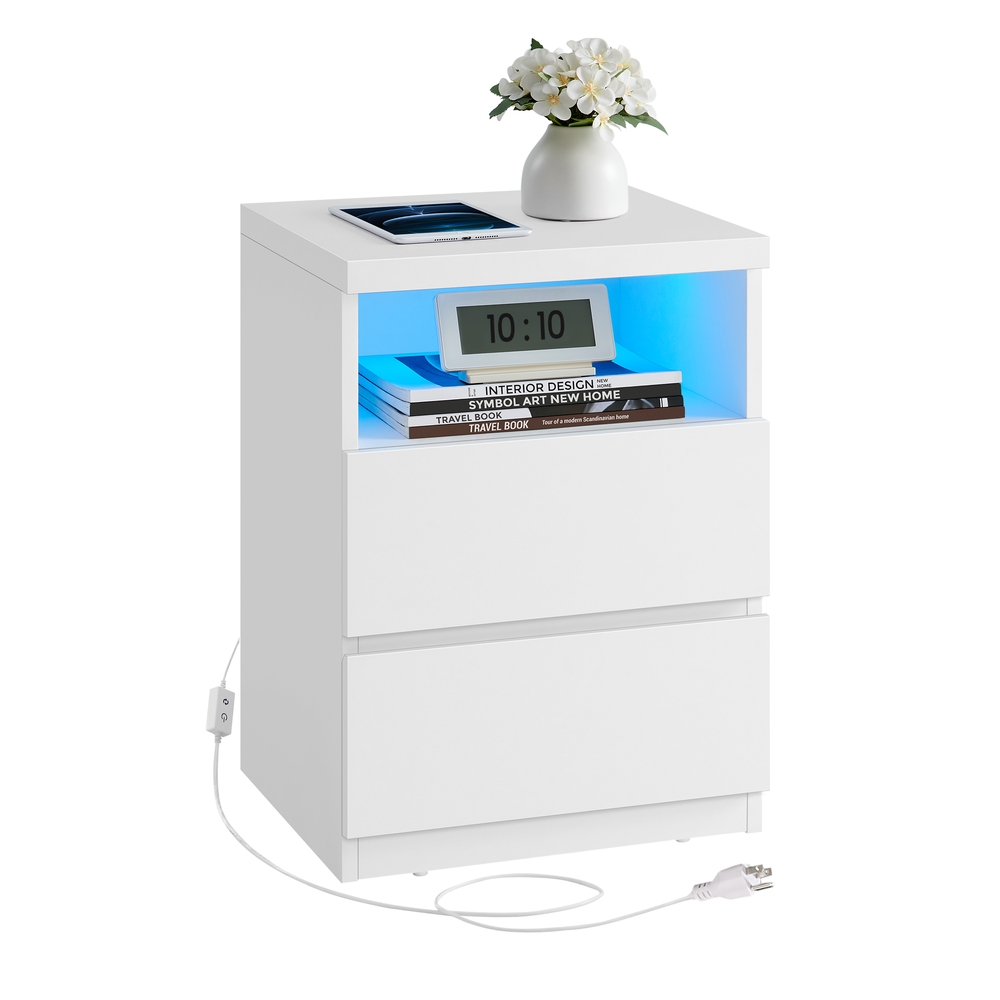 Nightstand with Adjustable LED Light, Bedside Table with Drawers