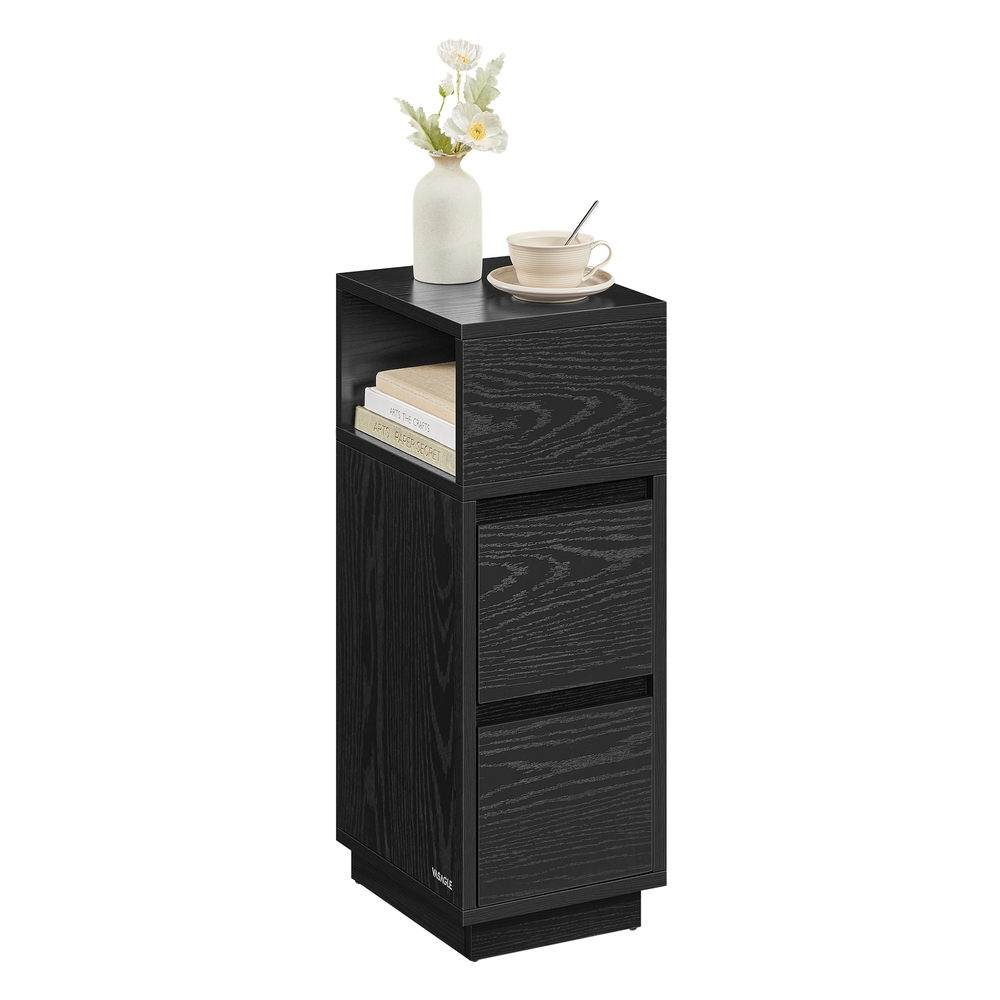 Adjustable Narrow Bedside Table with 2 Drawers & Shelf, Space-Saving Multi-Room Ebony Black