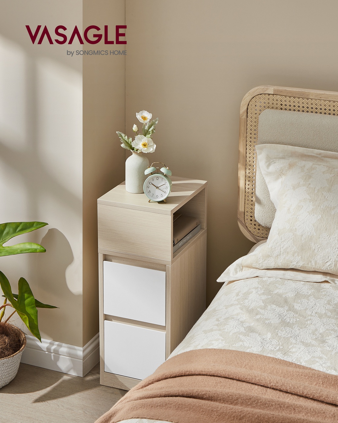 Slim Bedside Table with 2 Drawers