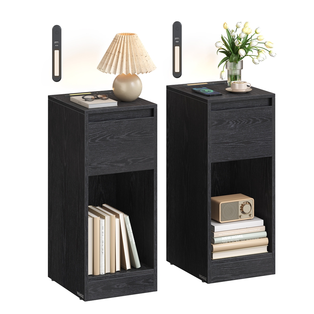 Record player stand with vinyl storage and three tier side table
