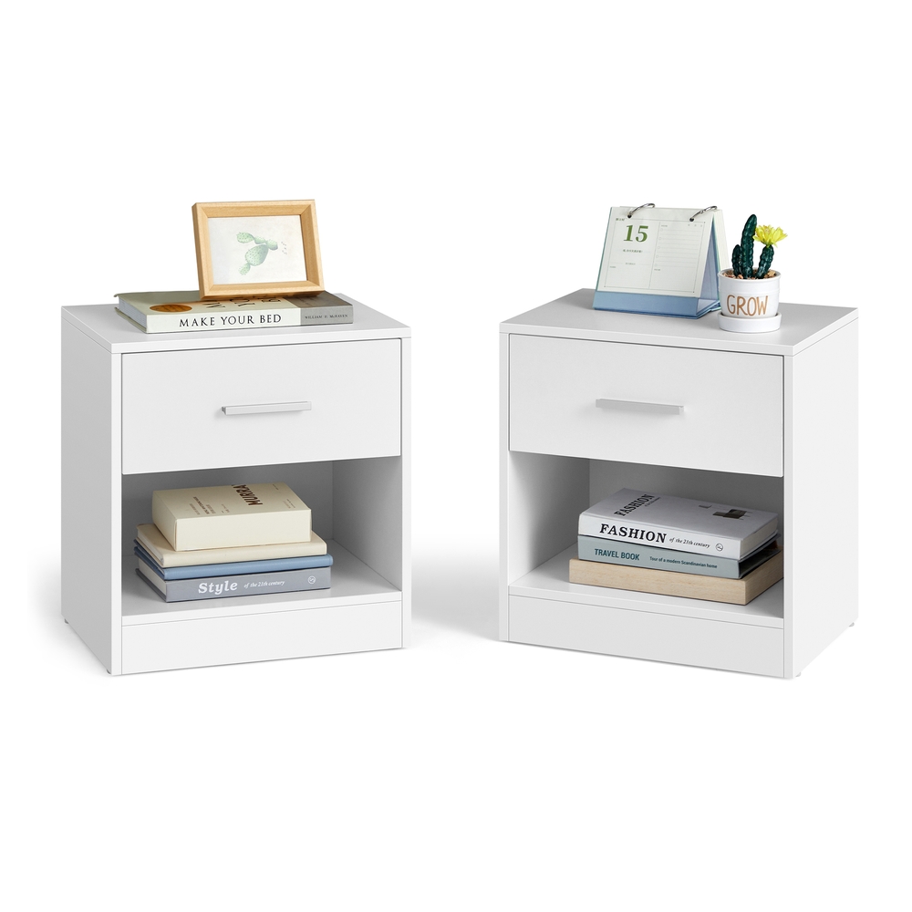 Side Table with Drawer Handle Natural Beige and Classic White