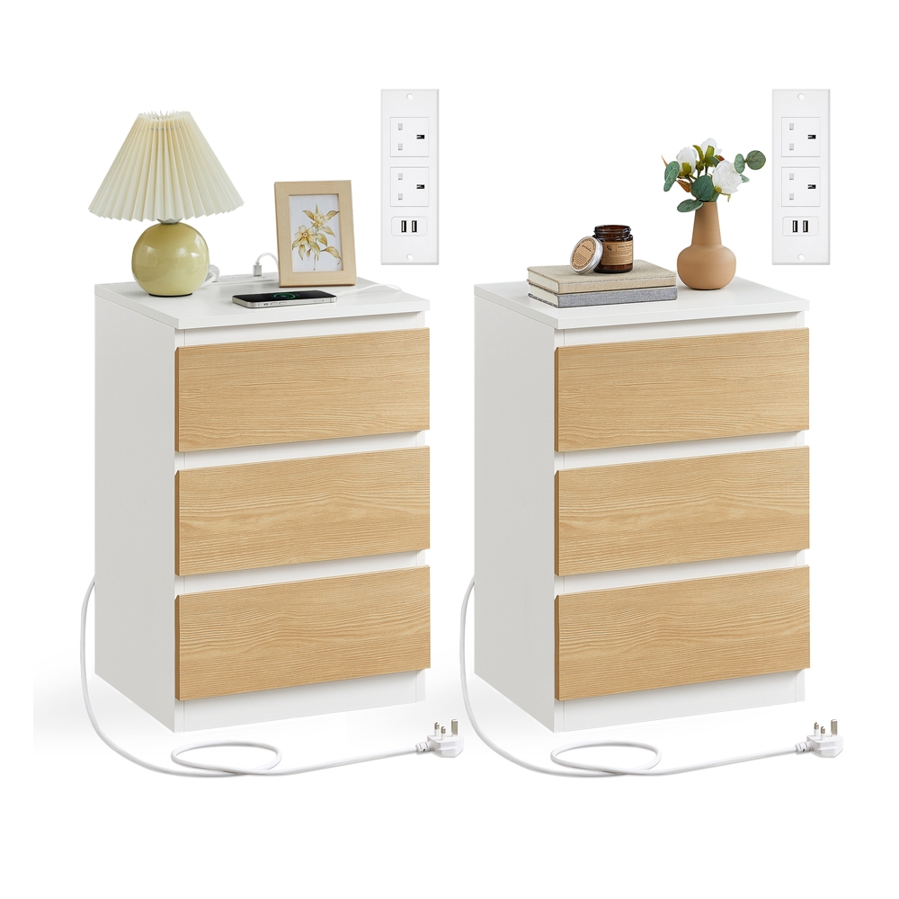 KAILYN Collection – Set of 2 Bedside Table with Charging Station Cloud White and Almond Yellow KAILYN Collection – Set of 2 Bedside Table with Charging Station Cloud White and Almond Yellow