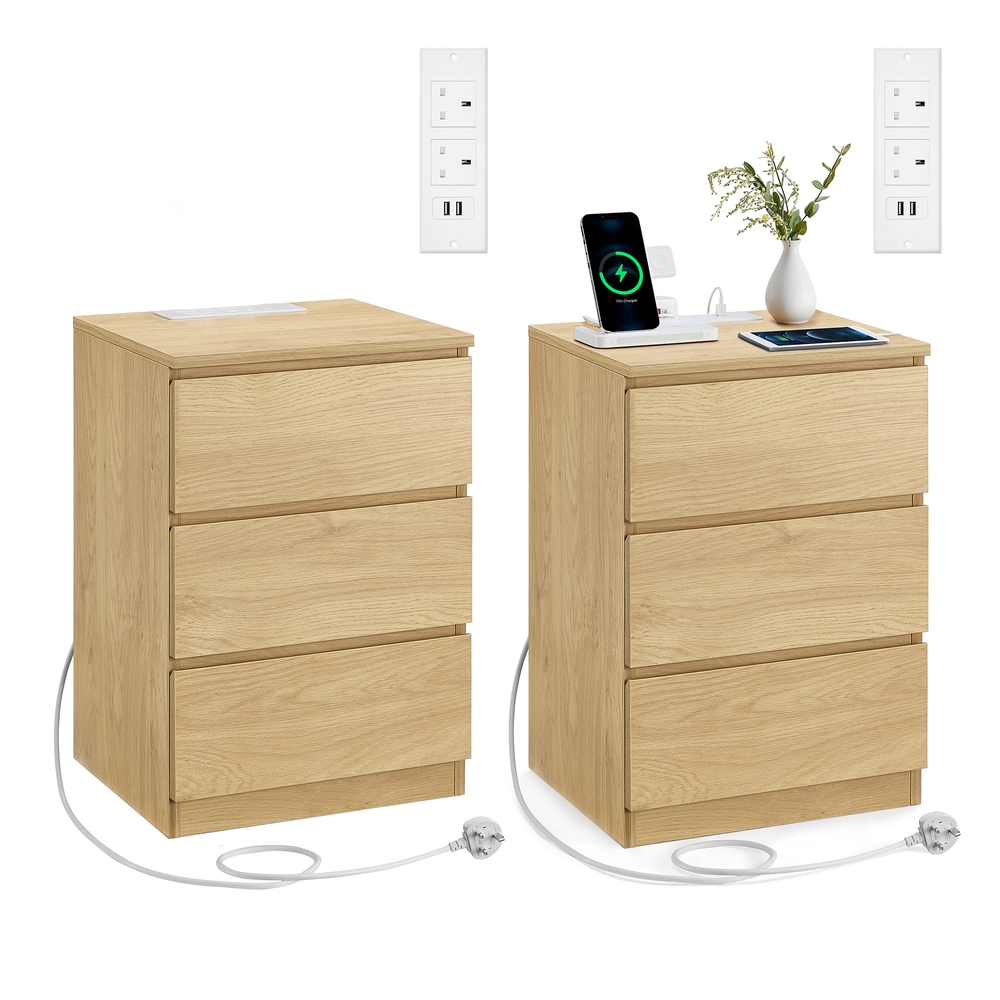 KAILYN Collection – Bedside Table with Charging Station, Set of 2,  Straw Yellow