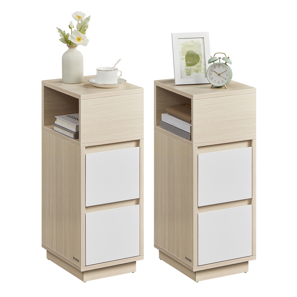 KAILYN Collection Slim Bedside Tables Set of 2 Natural Beige and Cloud White