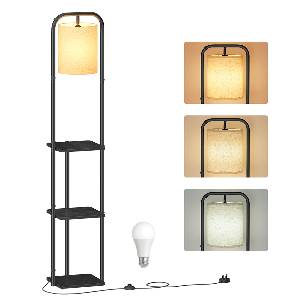 Floor Lamp with 3 Shelves Ink Black