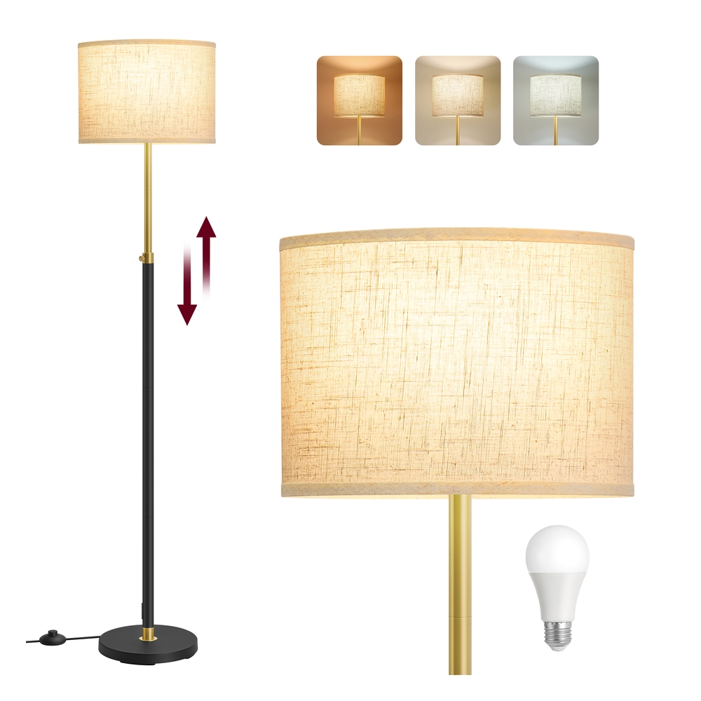 Modern floor lamp with adjustable height and fabric lampshade