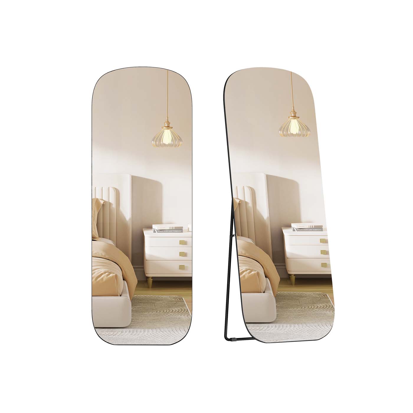Full length standing mirror with rounded corners