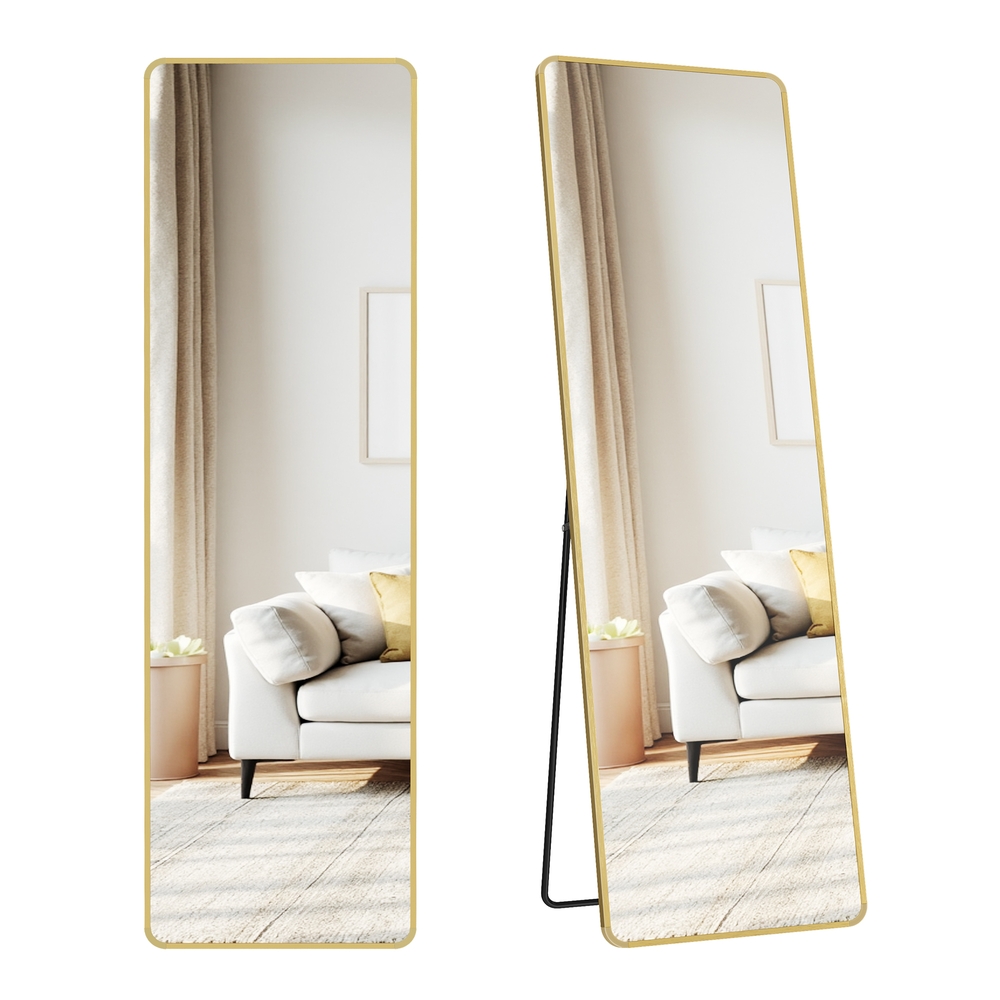 Full Length Mirror 150 x 40 cm Rectangle with Stand Pale Gold