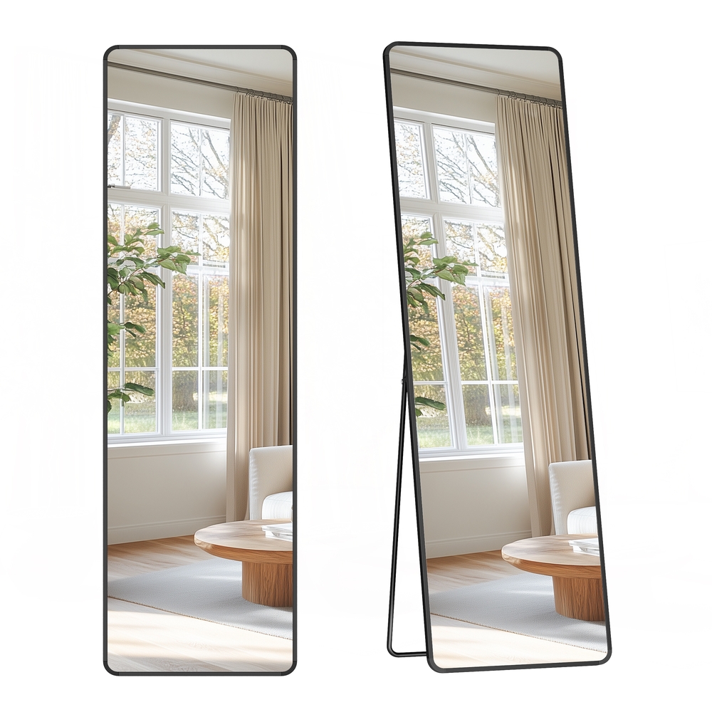 Full Length Mirror 150 x 40 cm Rectangle with Stand Ink Black