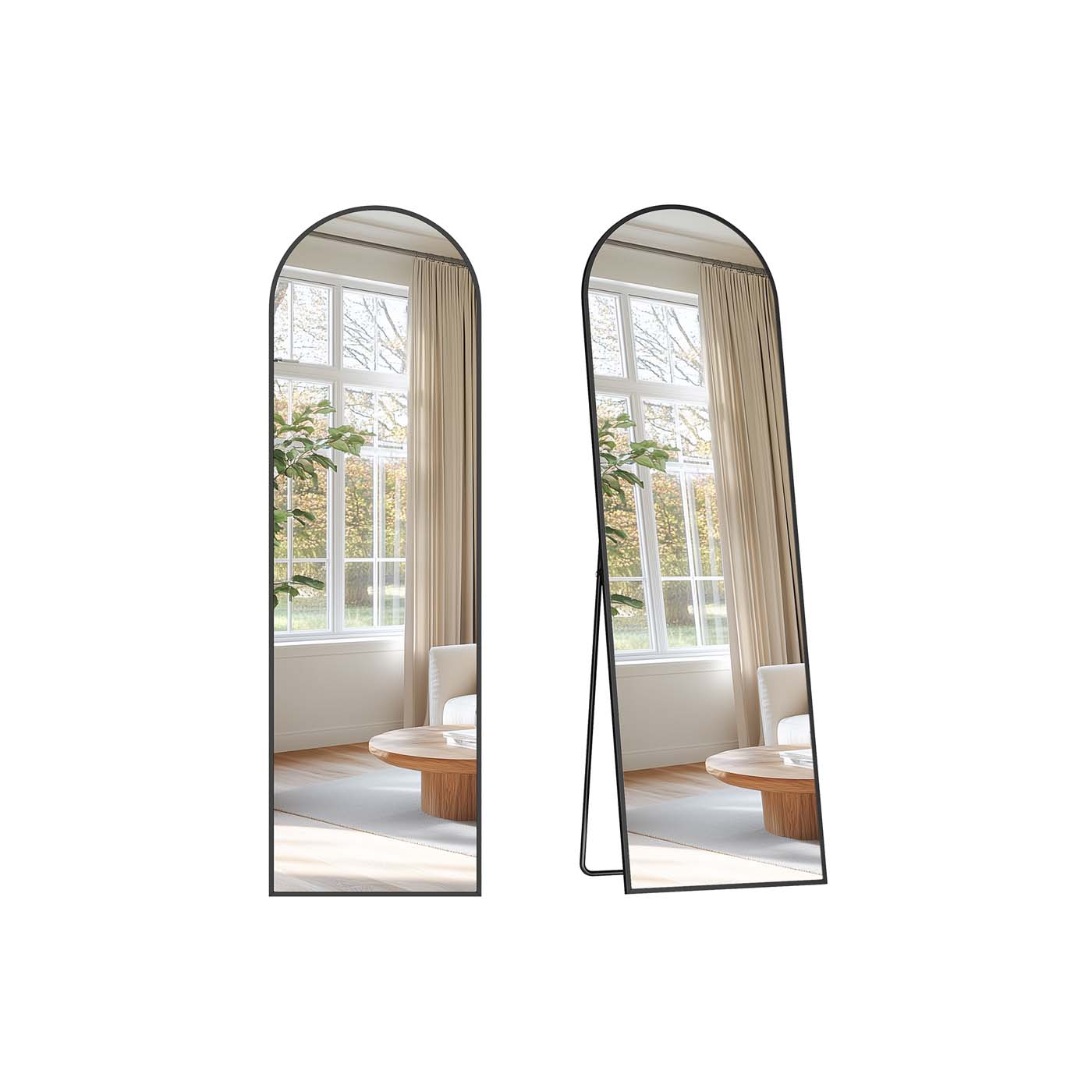 Full Length Mirror 150 x 40 cm Arched with Stand Ink Black