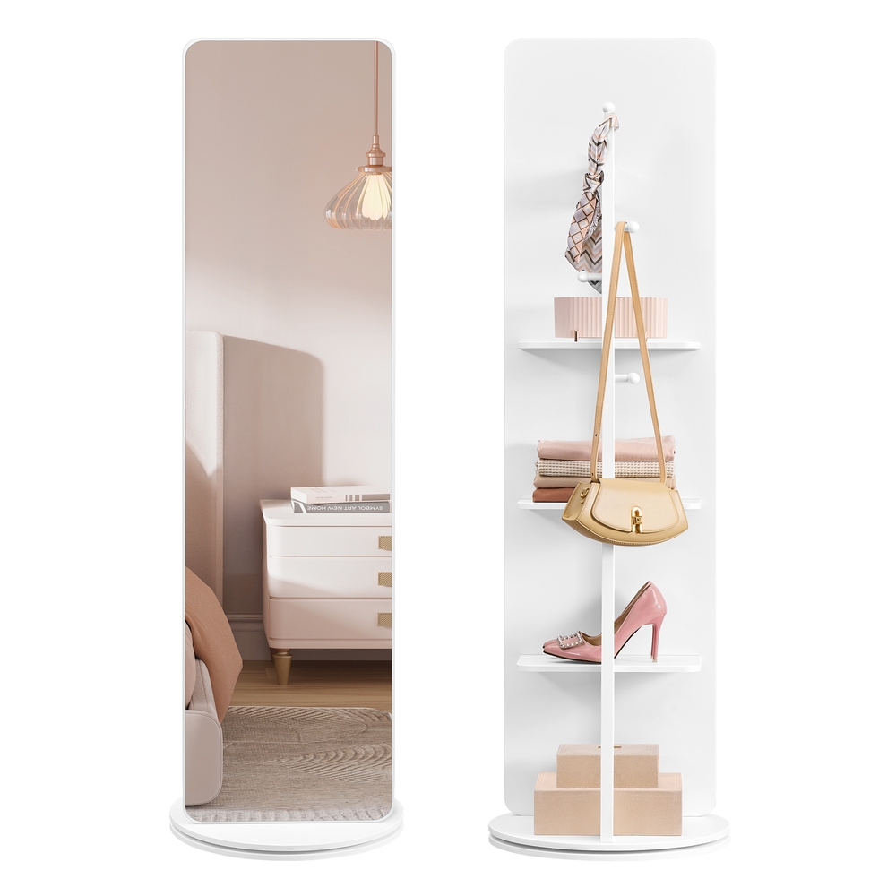 Standing Full Body Mirrorwith Base, Shelves, and Hooks