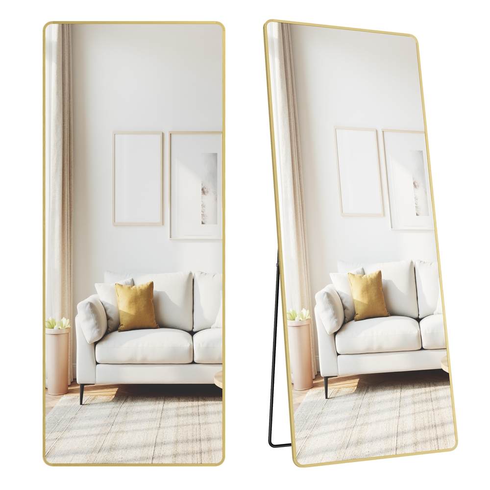 Full Length Mirror 165 x 60 cm Rectangle with Stand Pale Gold