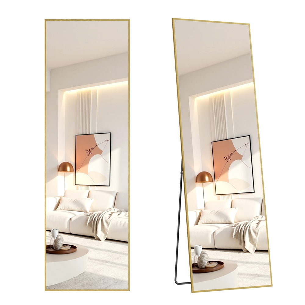 Full Length Mirror Rectangle Full Body Floor Mirror with Stand 160 x 50 cm, Pale Gold