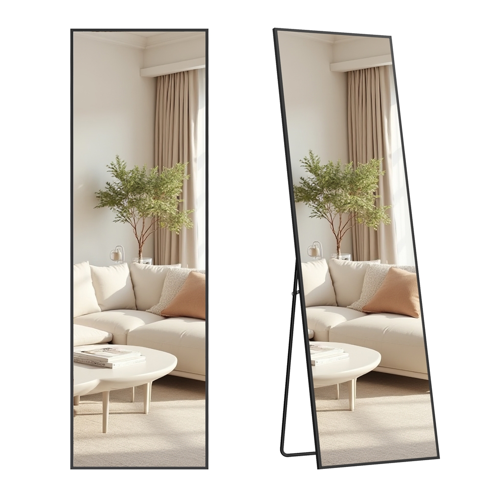Full Length Mirror Rectangle Full Body Floor Mirror with Stand 160 x 50 cm Matte Black