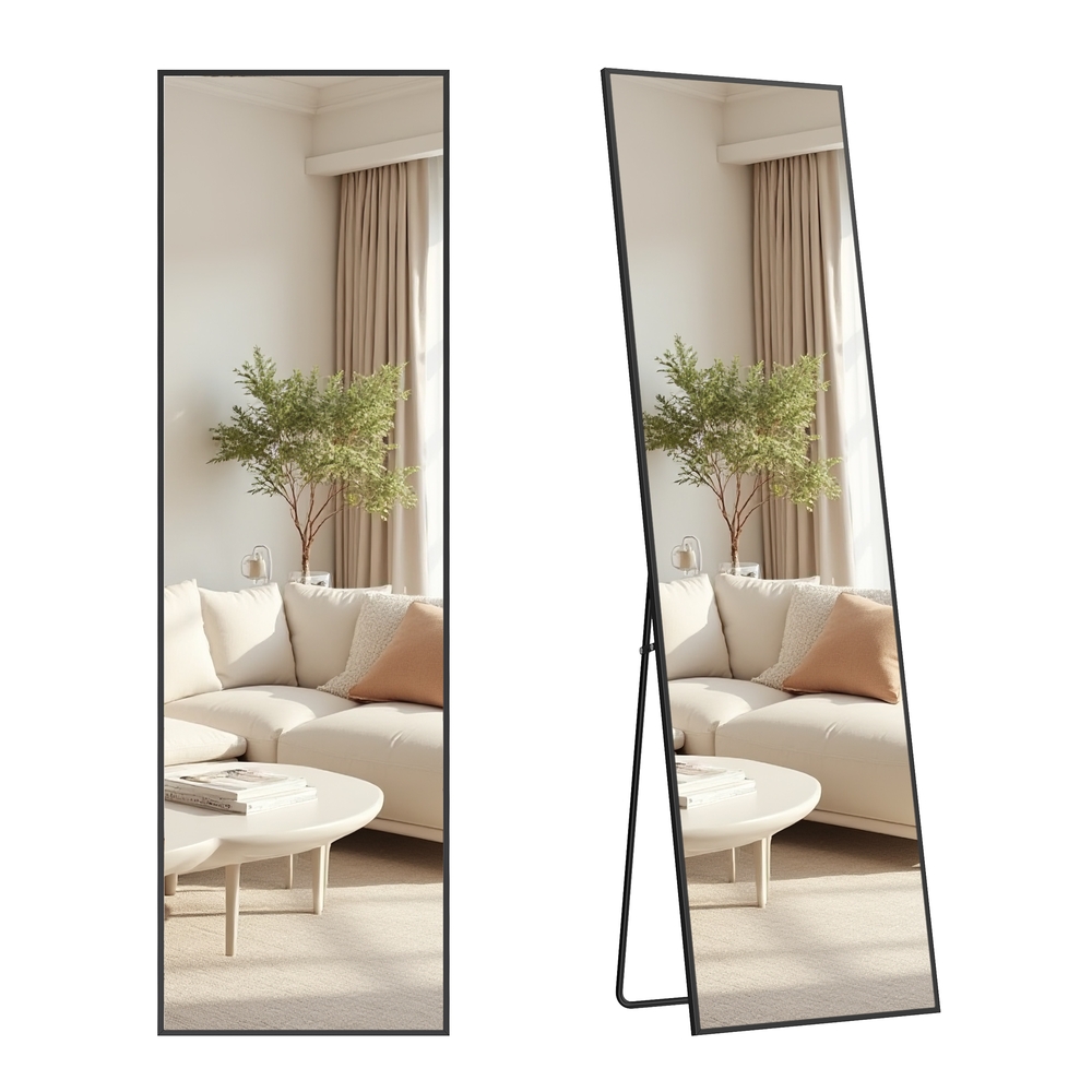 Full Length Mirror Rectangle Full Body Floor Mirror with Stand 150 x 40 cm Matte Black