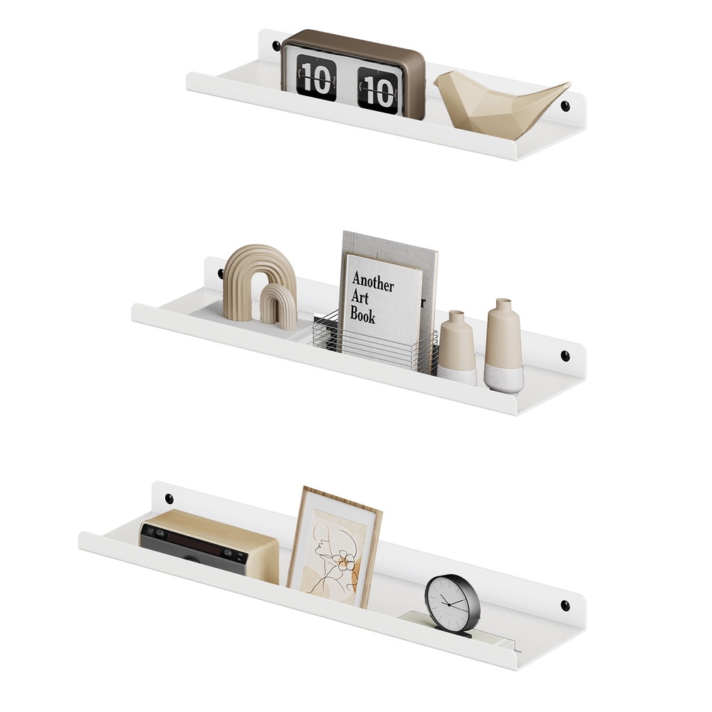 Set of 3 White Wall-Mounted Floating Ledge Shelves