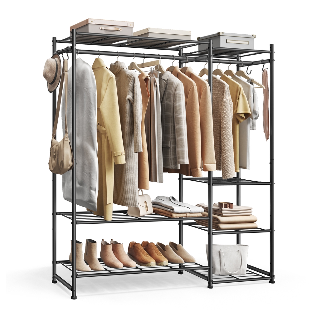 Open Wardrobe Clothing Rack with 7 Shelves Black