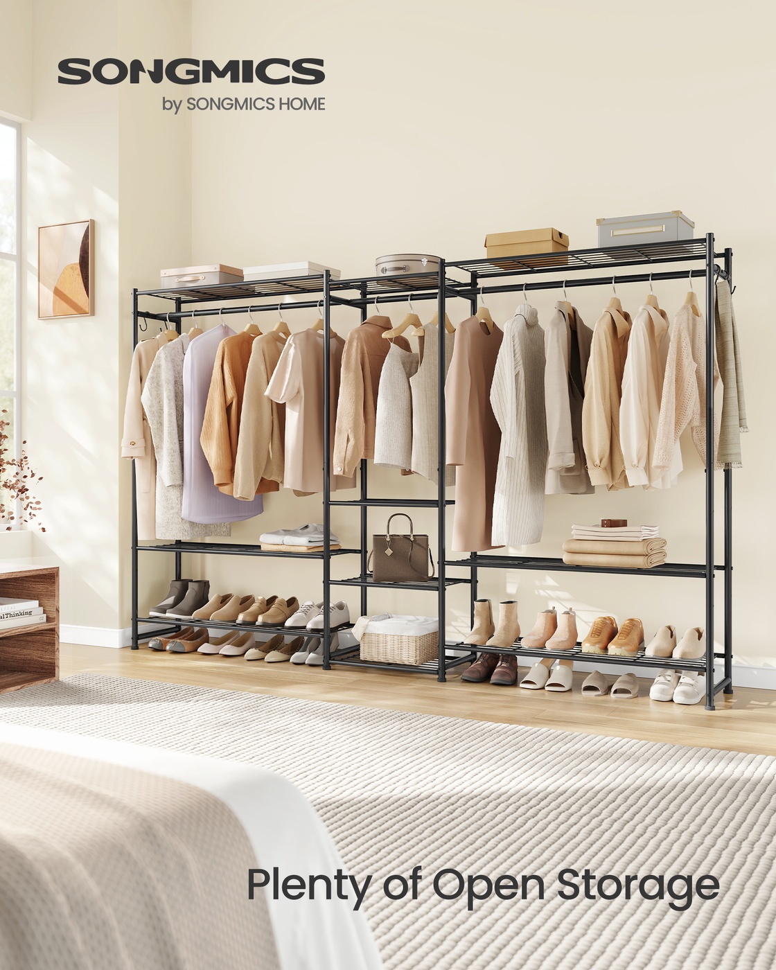 Open Wardrobe Clothing Rack with 10 Shelves Black
