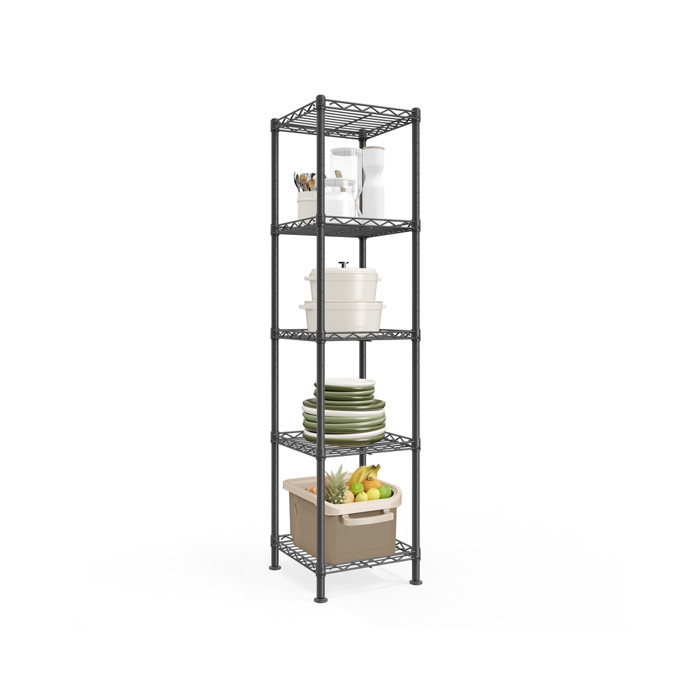 Storage Shelf Small Metal Garage Shelving Unit 5 Tier 30 x 30 x 121 cm Ink Black