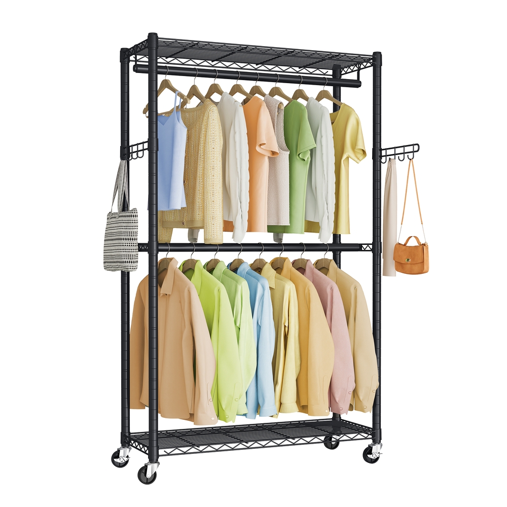 Rolling Portable Wardrobe with Adjustable Shelves and Hanging Rails 40 x 90 x 199 cm Ink Black