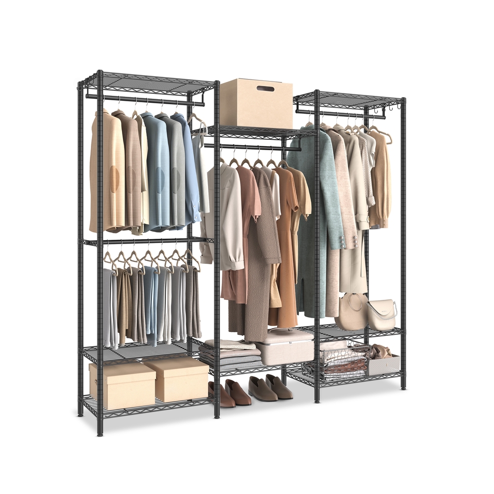 Clothes Rack, Metal Wardrobe with Shelves, Ink Black