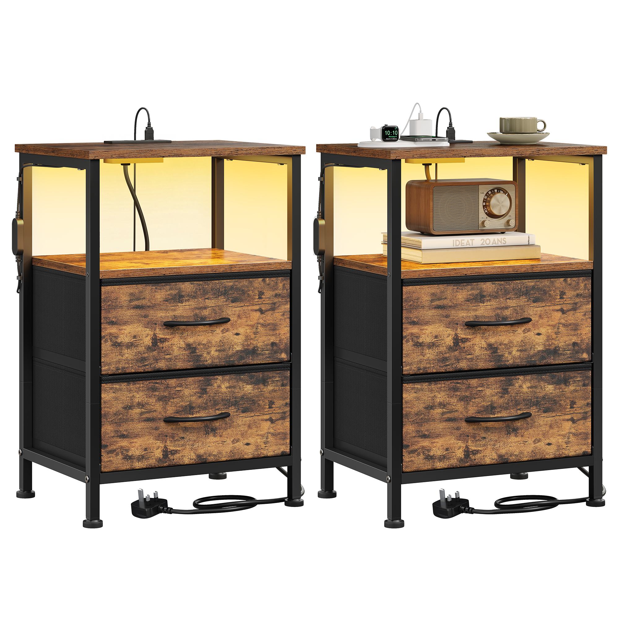 Bellah Bedside Table with LED Lights Set of 2 Bellah Bedside Table with LED Lights Set of 2