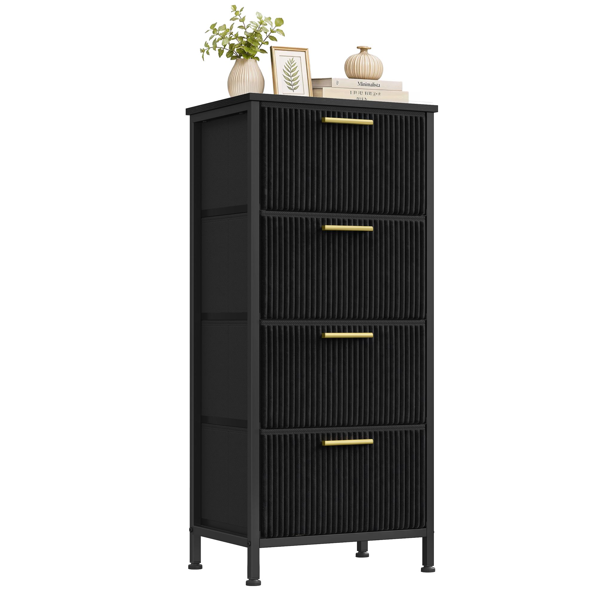Ink black chest of drawers with 4 corduroy fabric drawers Ink black chest of drawers with 4 corduroy fabric drawers