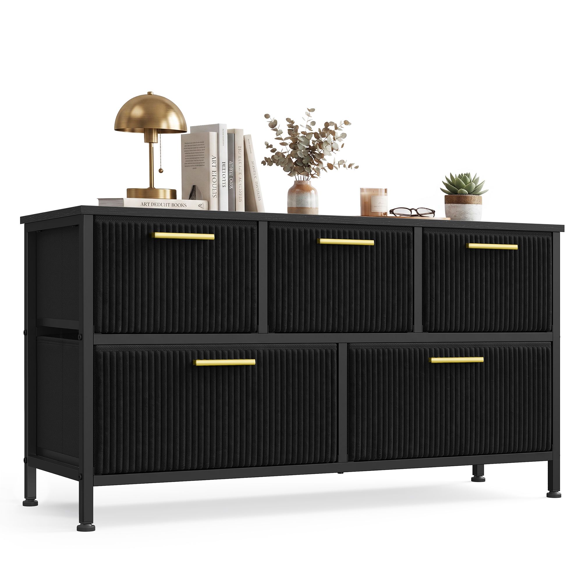 Ink black chest of drawers with 5 corduroy fabric drawers Ink black chest of drawers with 5 corduroy fabric drawers