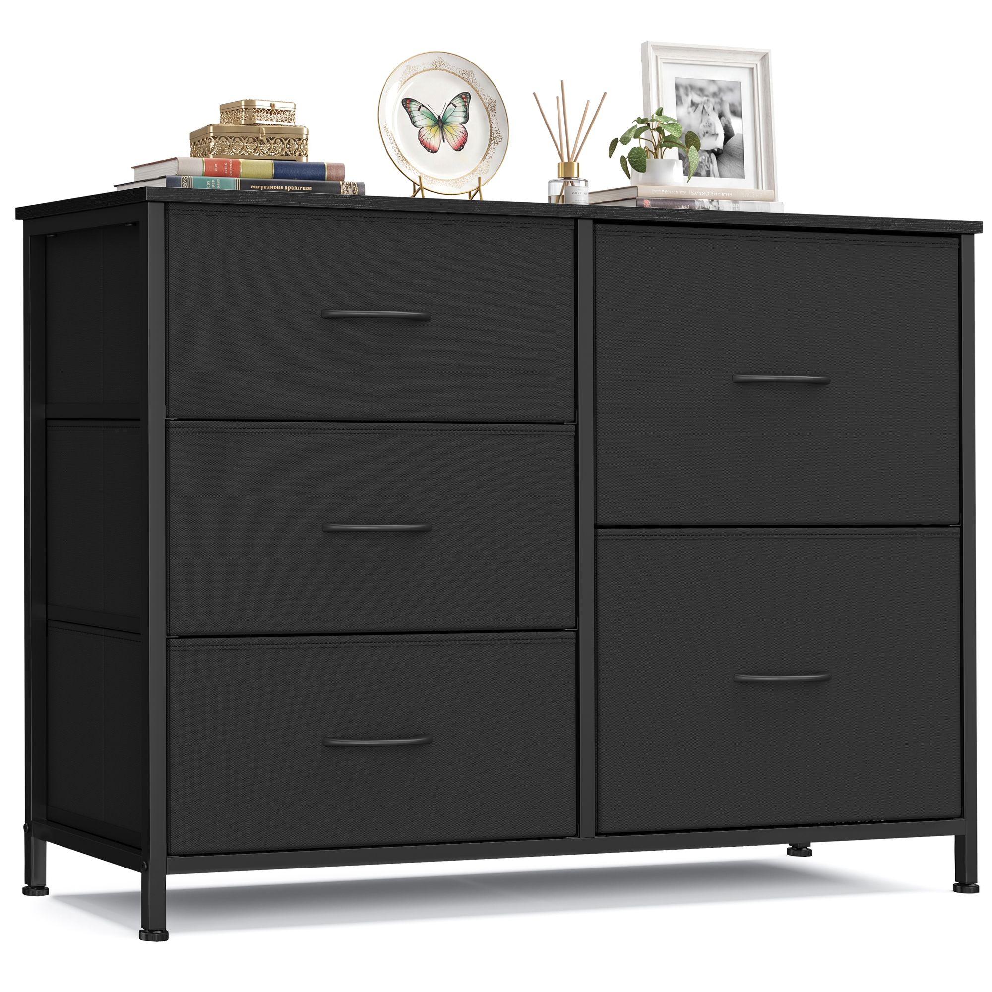 Fabric chest of drawers 5 drawers steel frame ink black Fabric chest of drawers 5 drawers steel frame ink black