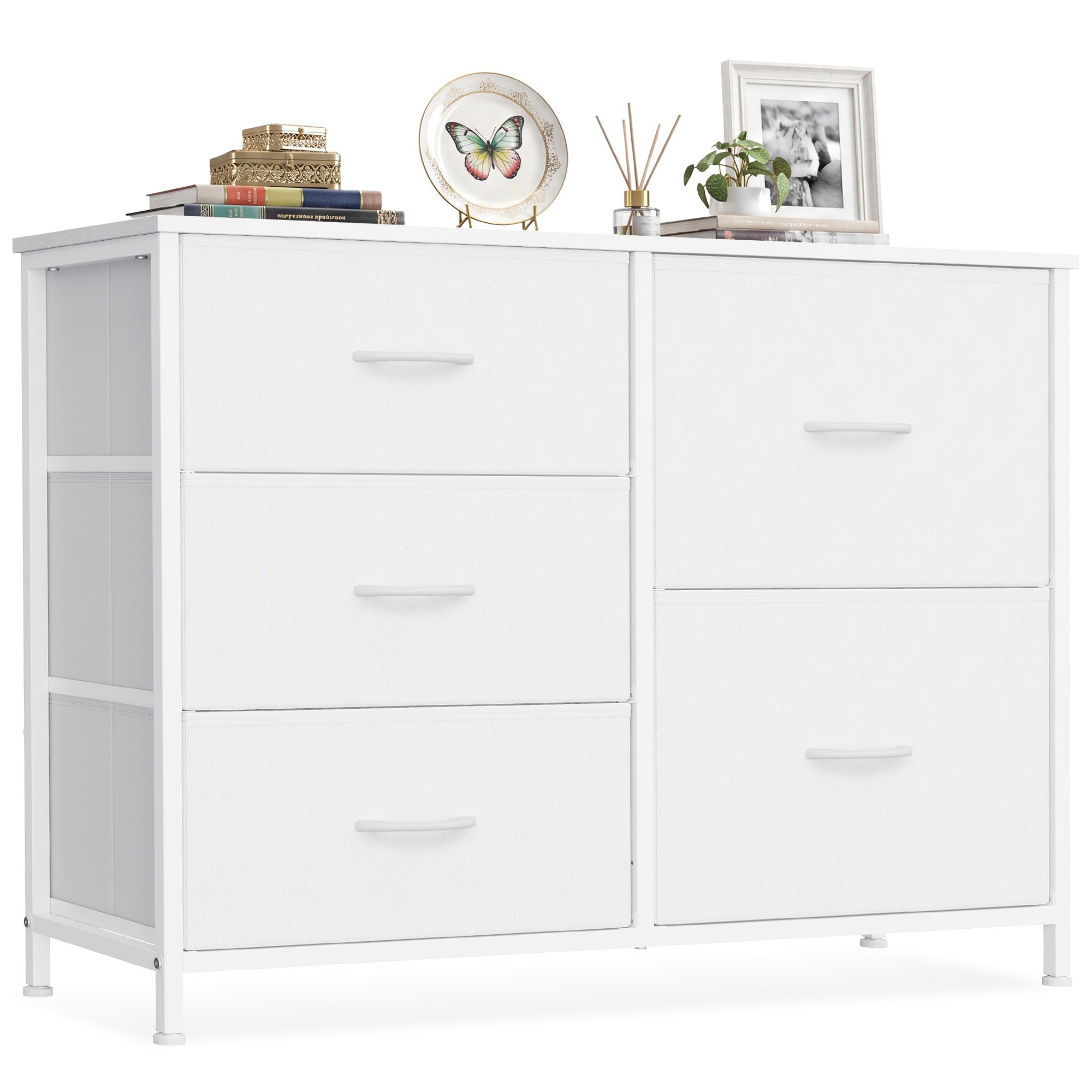 Fabric dresser 5 drawers steel frame cloud white Fabric dresser 5 drawers steel frame cloud white