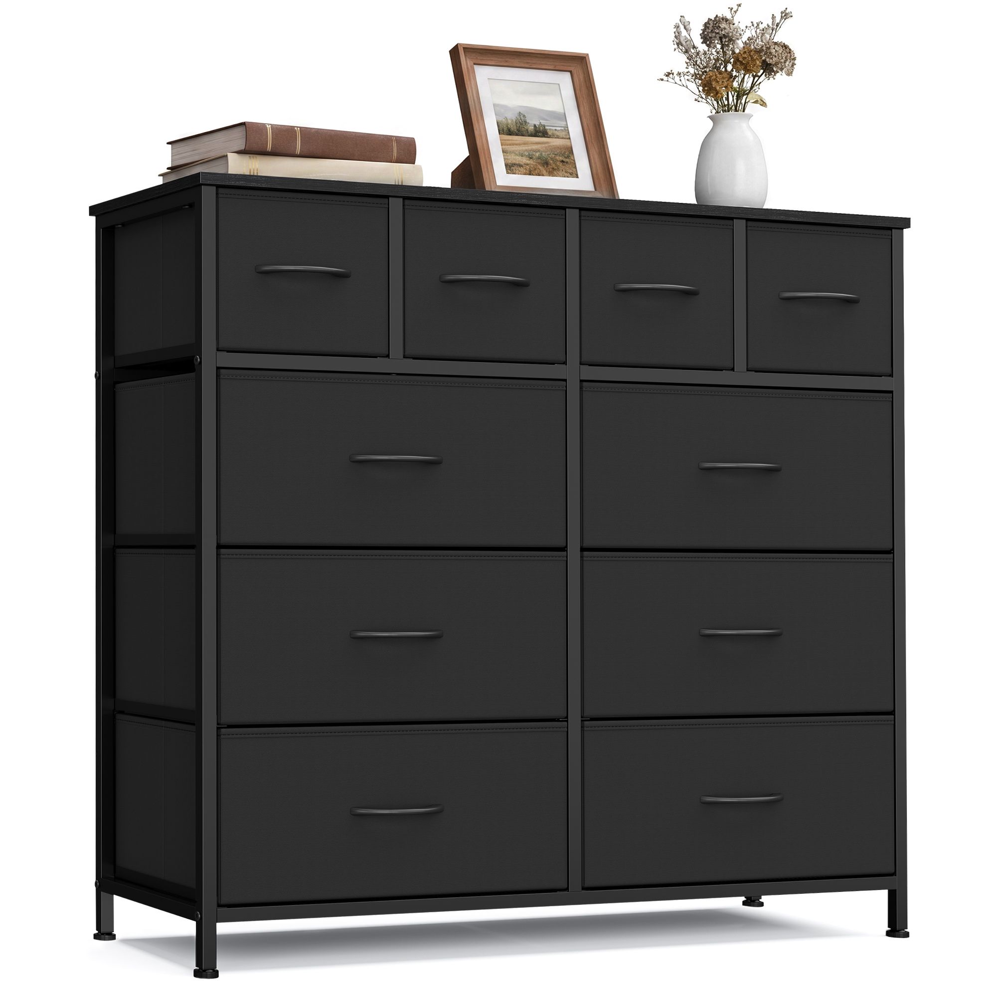 Fabric dresser 10 drawers steel frame wood top ink black Fabric dresser 10 drawers steel frame wood top ink black