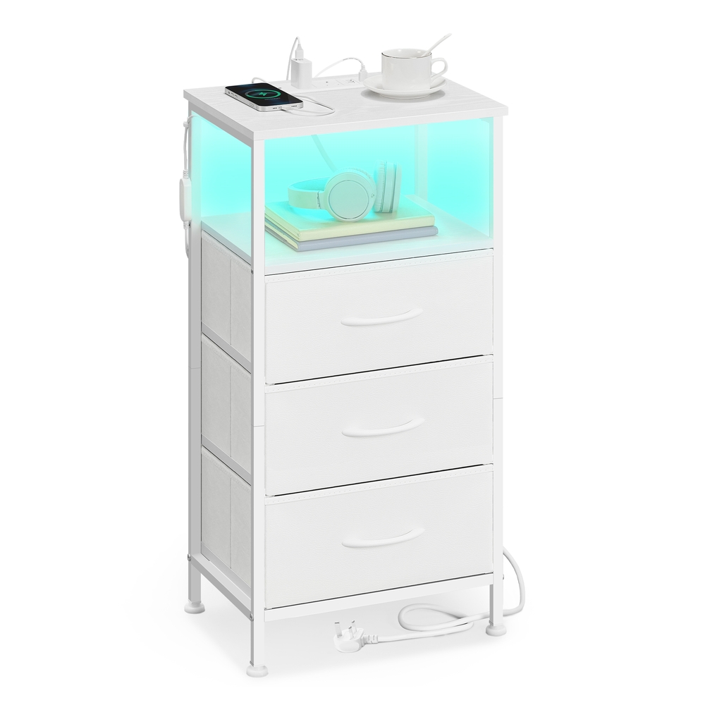 BELLAH Collection – Bedside Table with Charging Station Cloud White