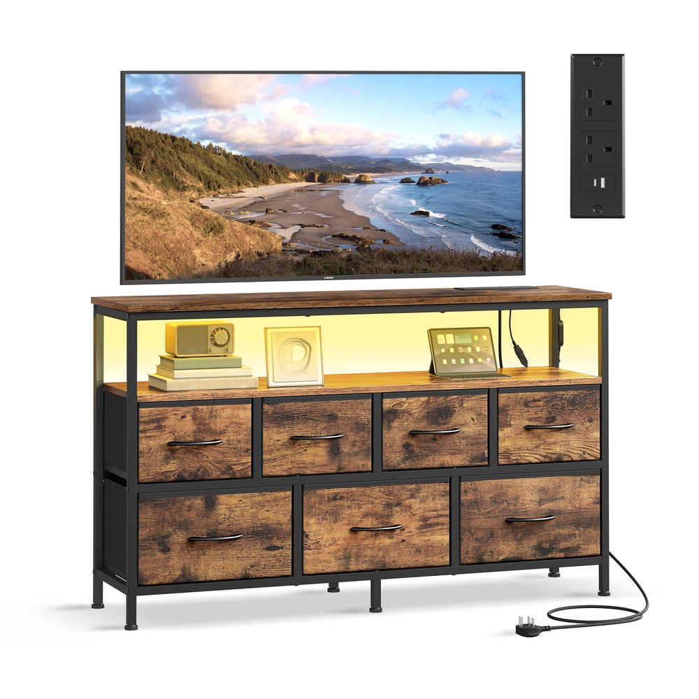 BELLAH Collection LED Chest of Drawers, 7-Drawer Dresser, Brown and Black BELLAH Collection LED Chest of Drawers, 7-Drawer Dresser, Brown and Black