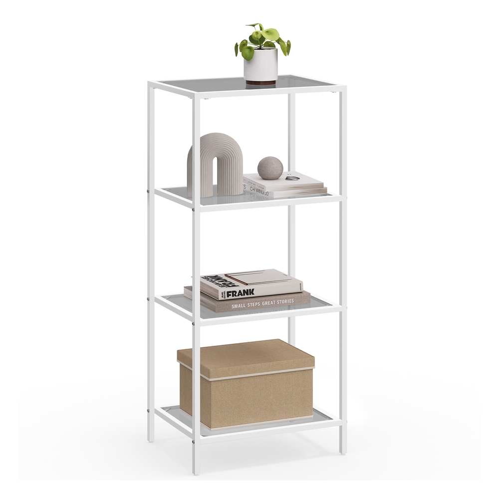 4-Tier Glass Shelf, Pearl White and Slate Grey