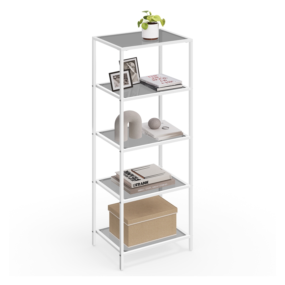 5-Tier Glass Shelf Pearl White and Slate Grey