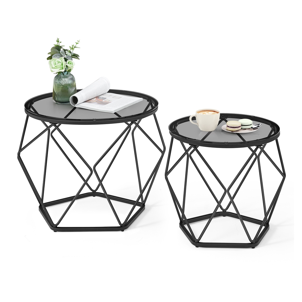 Set of 2 Round Coffee Tables Slate Grey and Ink Black