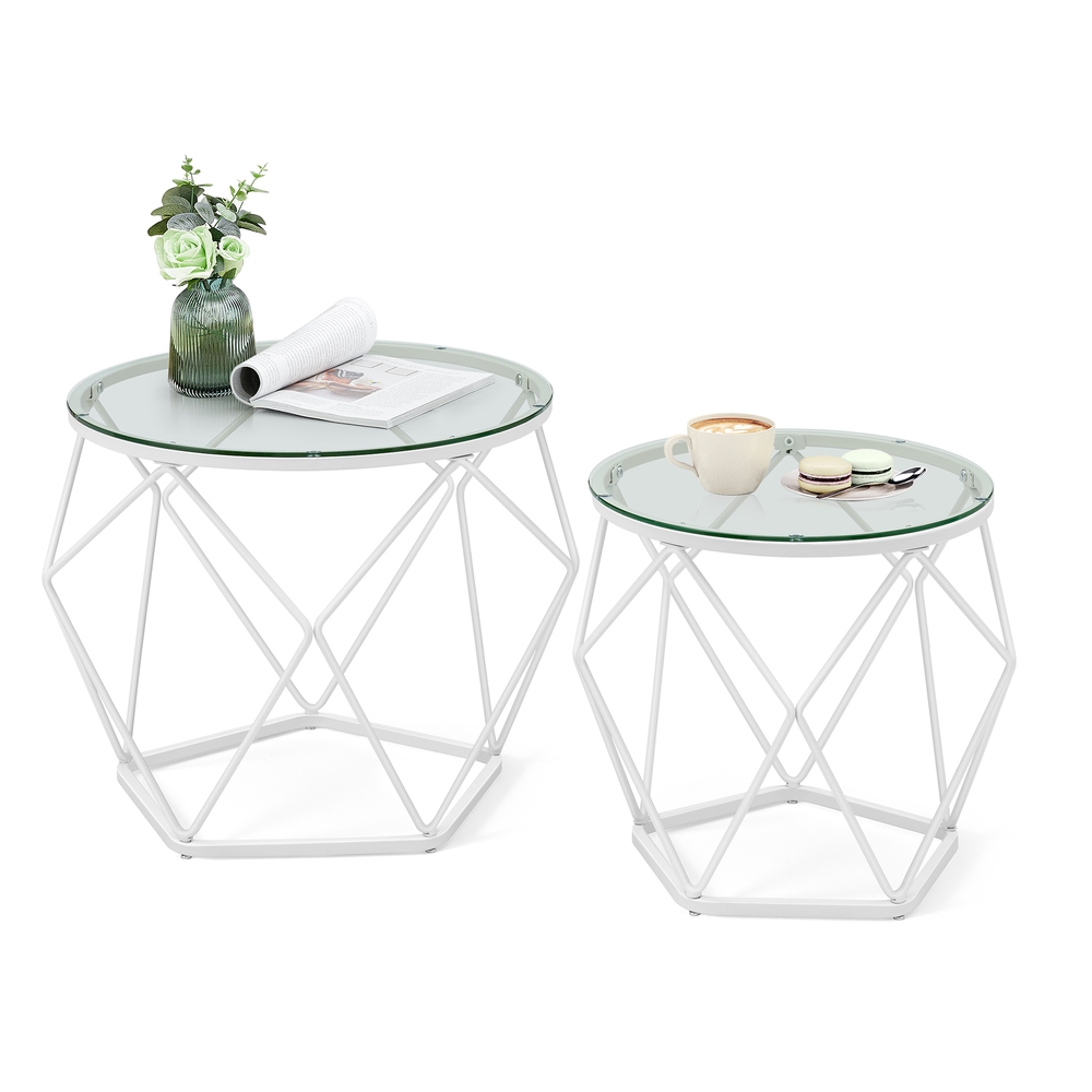 Set of 2 Round Coffee Tables Transparent and Cloud White