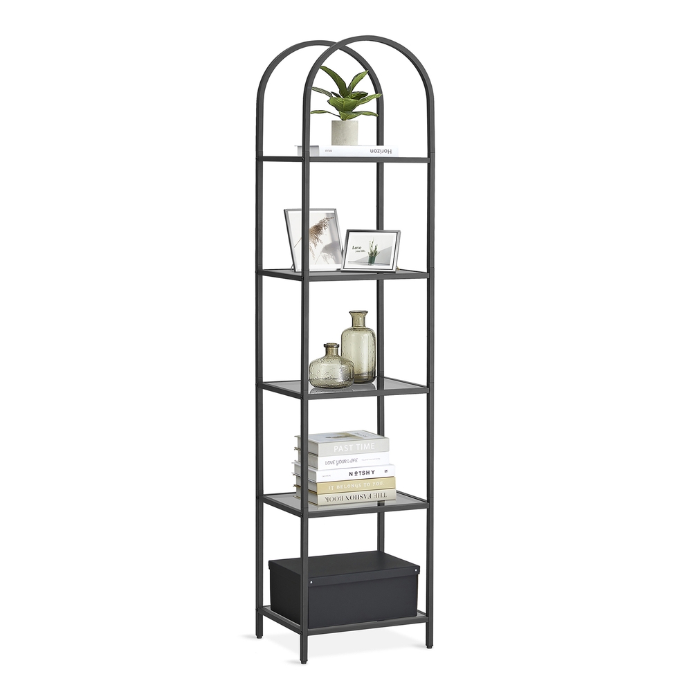 5-Tier Glass Shelving Ink Black and Slate Grey