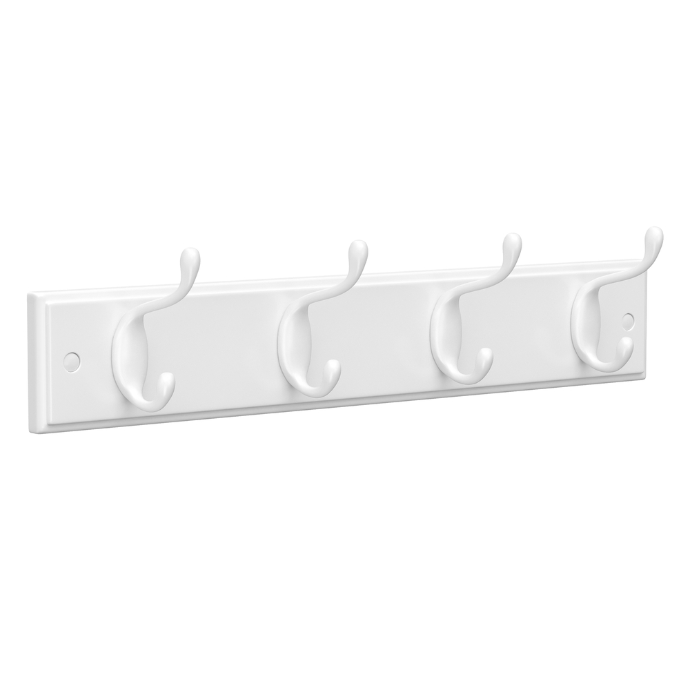 Wall-Mounted Coat Rack, 4 Dual Hooks, White