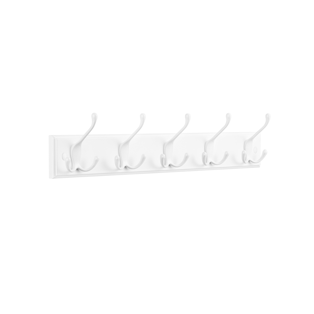 Wall-Mounted Coat Rack, 5 Tri-Hooks, Cloud White